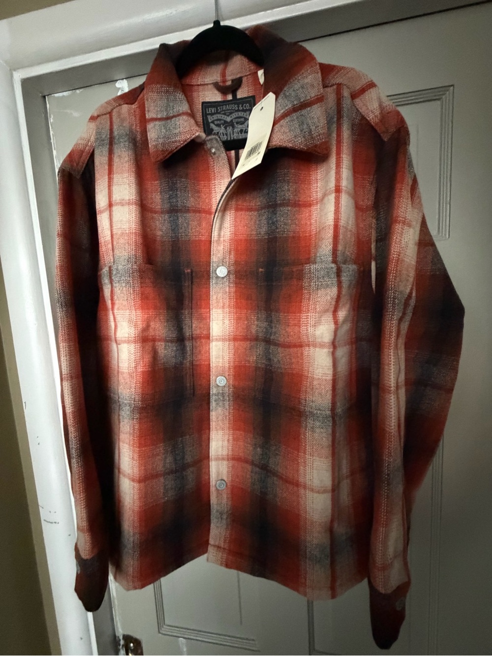 NEW Levi's Oversized Unisex Chore Coat / Shirt Jacket Orange Plaid NWT